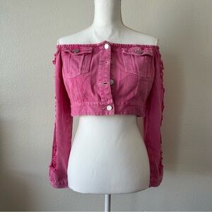 Pink Off The Shoulder Denim Top